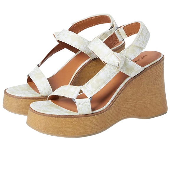 Lucky Brand Shoes - LUCKY BRAND NEW DEMMIA PLATFORM WEDGE SANDALS BUTTERED YELLOW CANVAS FLORAL